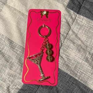Studio Martini Glass Keychain with Gold and Silver Sparkle